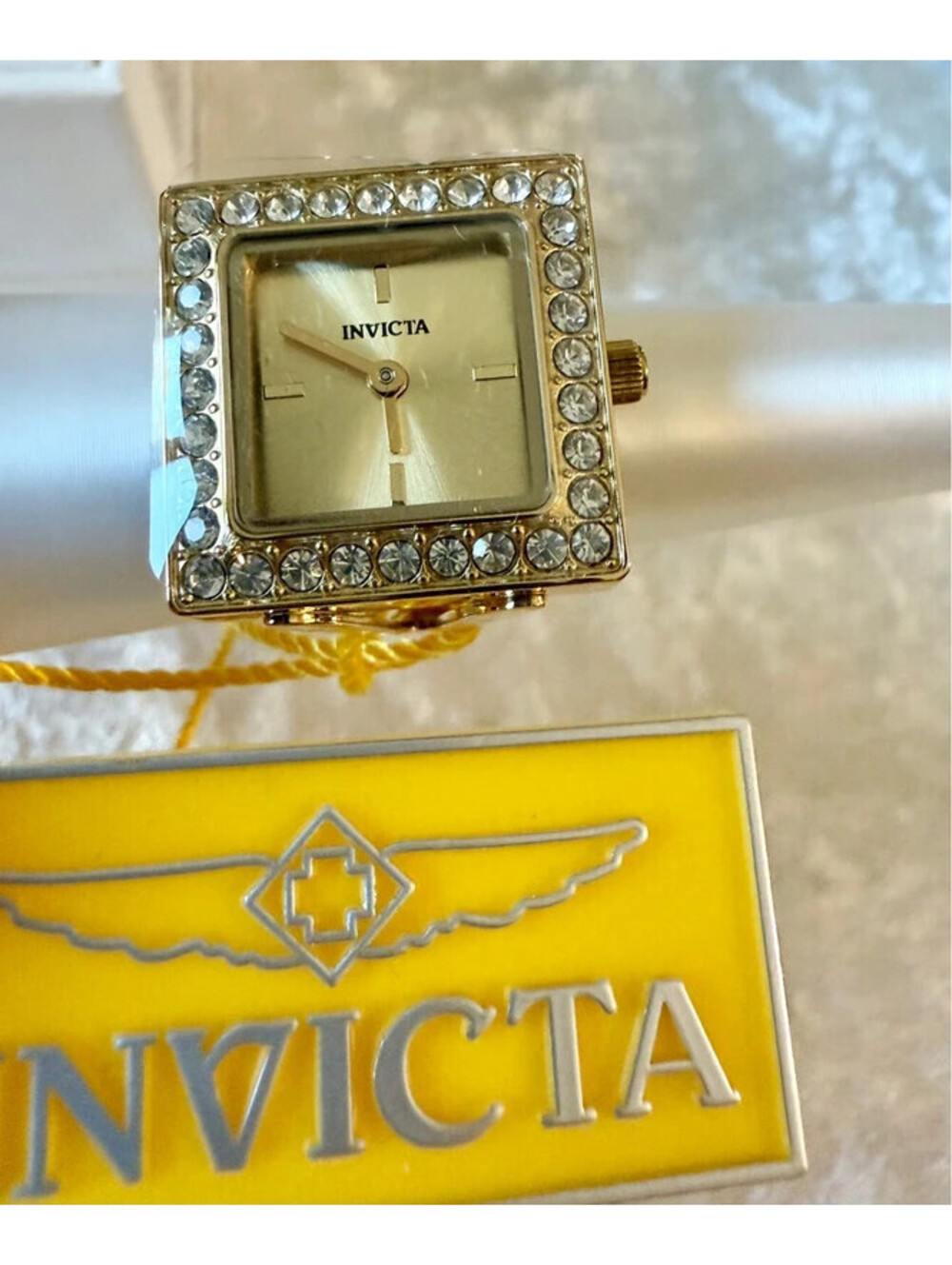 #675  Invicta Angel Adjustable Ring Watch Square Gold